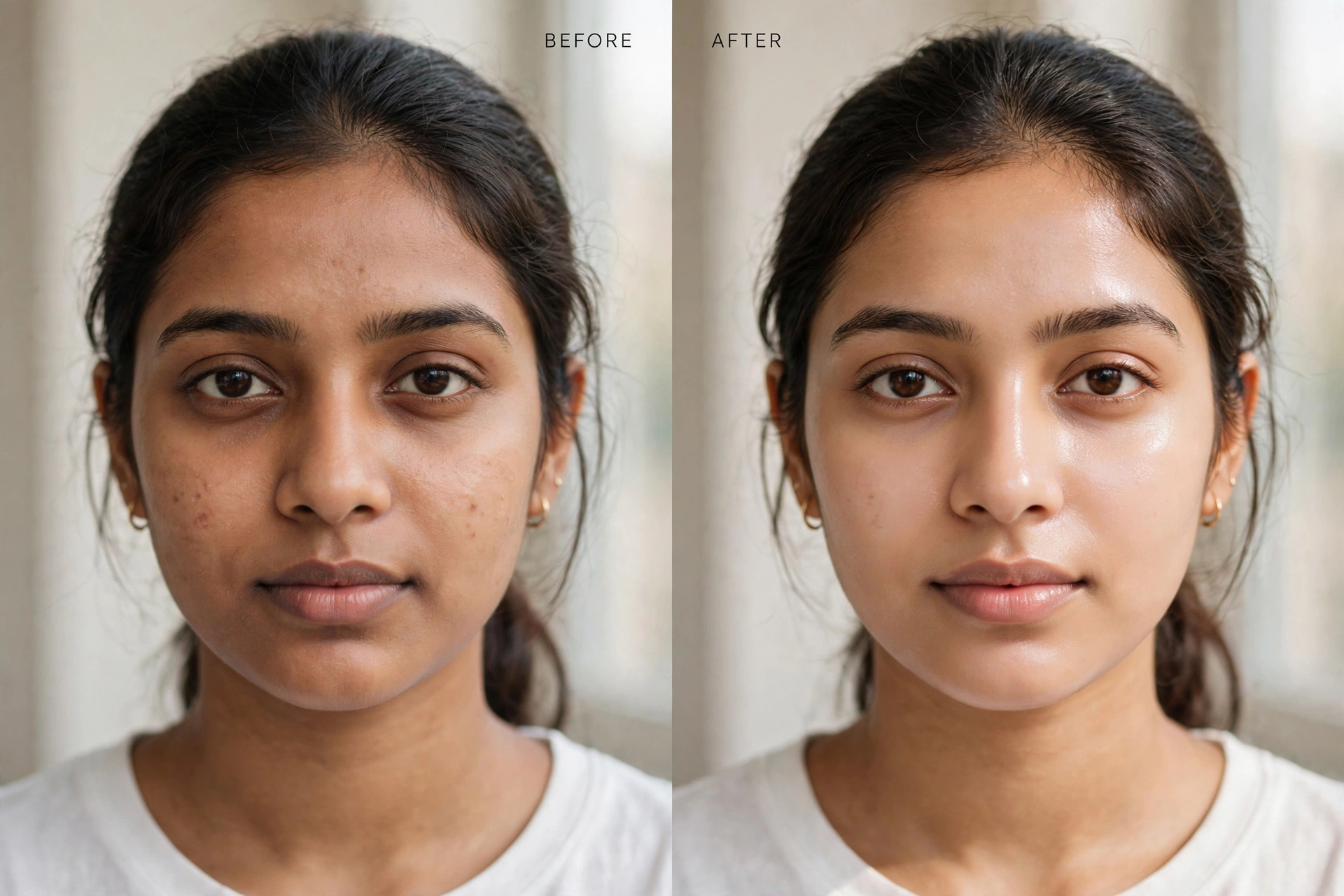 Before and after: dewy Korean glass skin glow