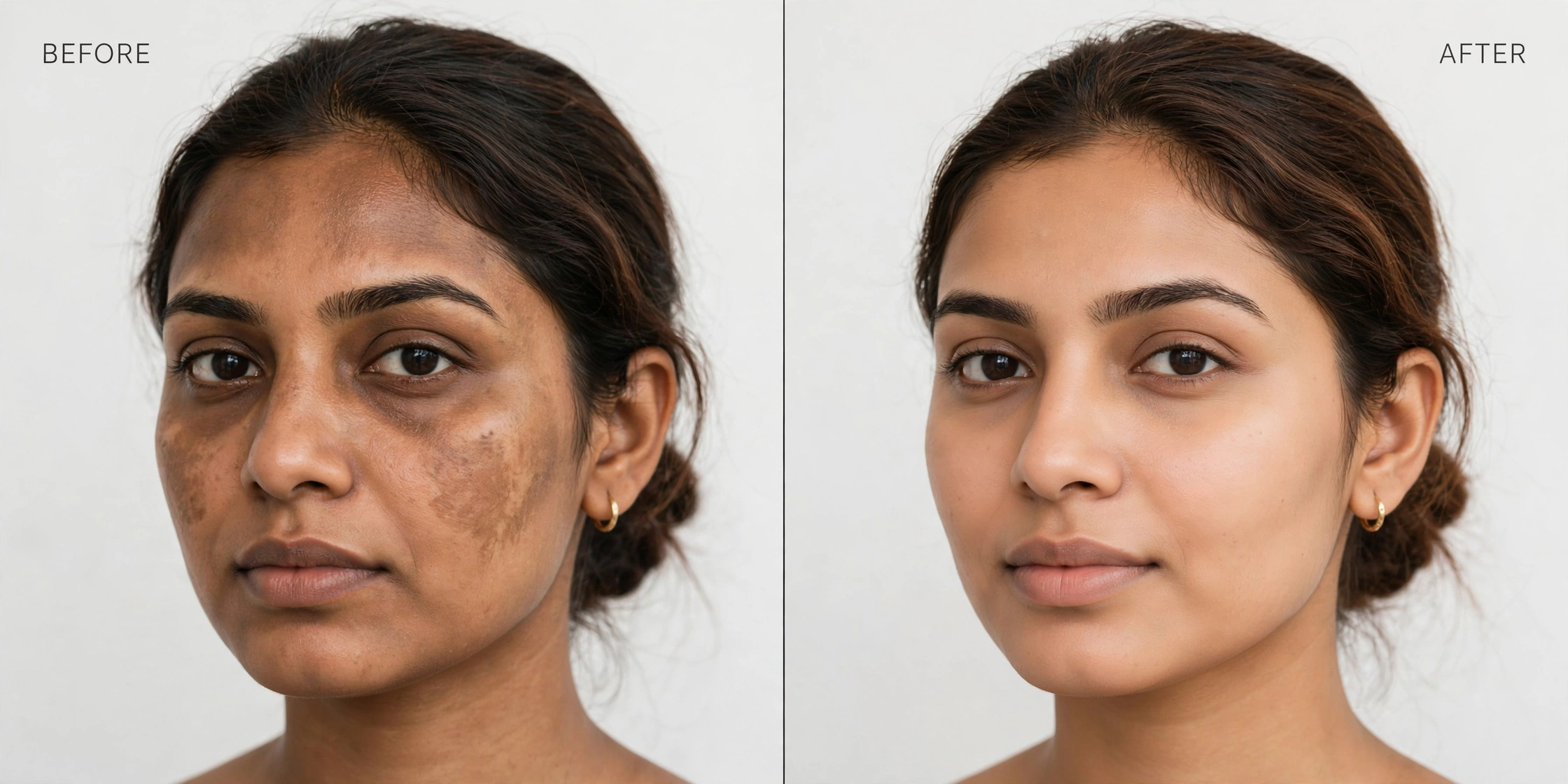 Before and after: sun tan visibly removed