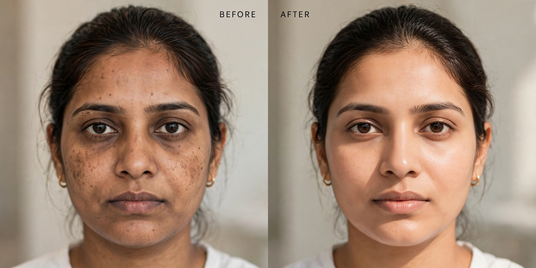 Before and after: brighter, more even skin tone
